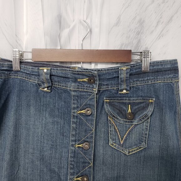 Venezia Blue Denim Button Down Knee Length Boho Western Skirt Size 14 - Picture 2 of 10
